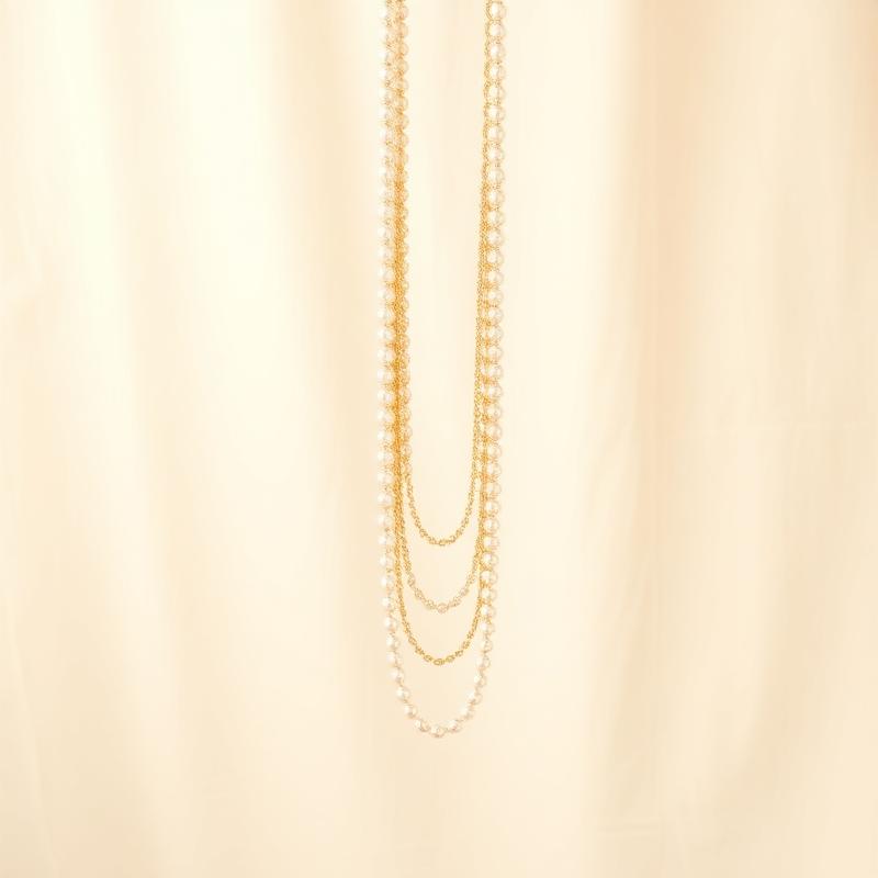 Pearl and gold layered long haram necklace