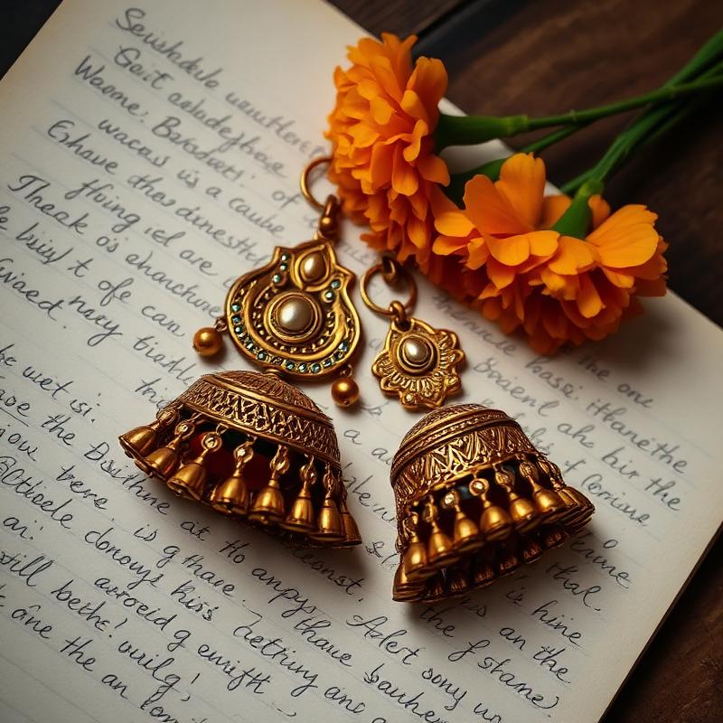 Antique jhumka earrings with marigold flowers