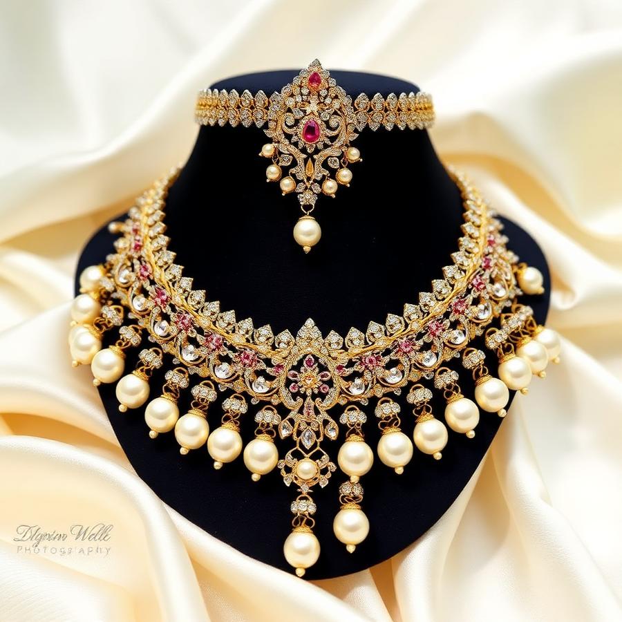 Royal bridal choker necklace set with kundan stones and pearls
