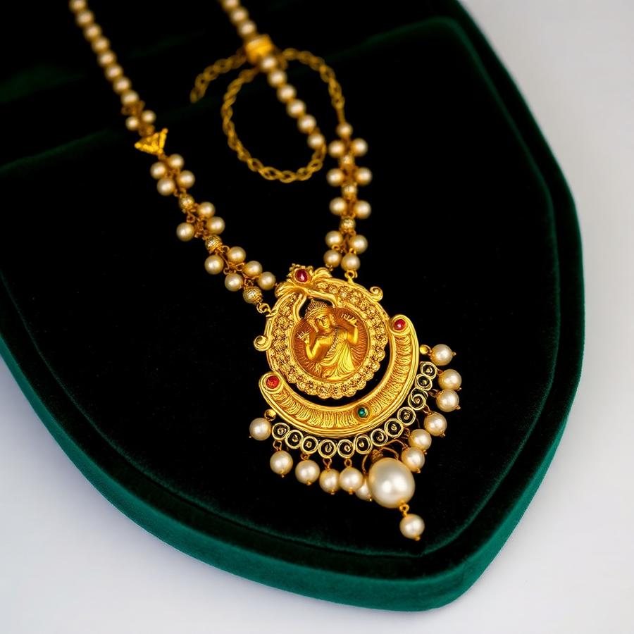 Temple jewellery pendant on green velvet